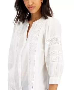 Charter Club Women's Woven Eyelet Cotton Blouse, Created For Macy's 9 Charter Club Women's Woven Eyelet Cotton Blouse, Created For Macy's -Clothing Shop 20648394 fpx