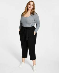Bar III Plus Size Cropped Tie-Front Pants, Created For Macy's 15 Bar III Plus Size Cropped Tie-Front Pants, Created For Macy's -Clothing Shop 20722199 fpx