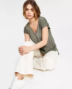 Bar III V-Neck Mixed-Media Mesh Top, Regular & Petite, Created For Macy's -Clothing Shop 20787403 fpx