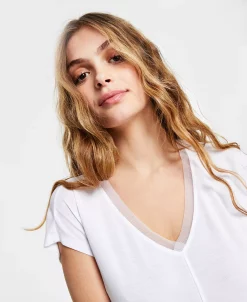 Bar III V-Neck Mixed-Media Mesh Top, Regular & Petite, Created For Macy's -Clothing Shop 20787423 fpx