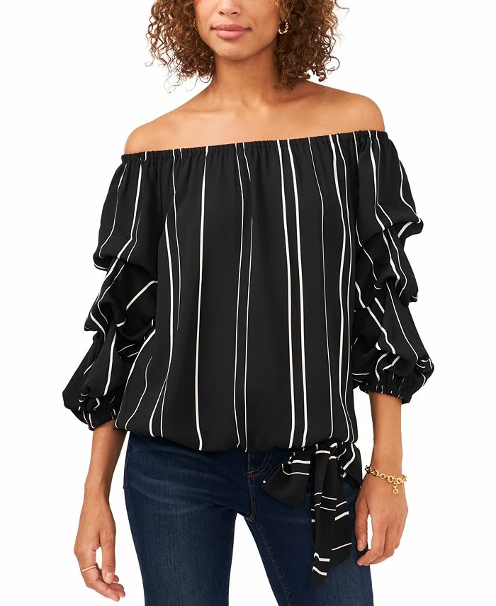 Vince Camuto Striped Balloon-Sleeve Off-The-Shoulder Top 3 Vince Camuto Striped Balloon-Sleeve Off-The-Shoulder Top
