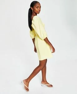 Bar III Women's Smocked Puff-Sleeve Fit & Flare Dress, Created For Macy's -Clothing Shop 21125028 fpx