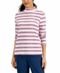 Karen Scott Women's Desert Stripe Mock-Neck Top, Created For Macy's