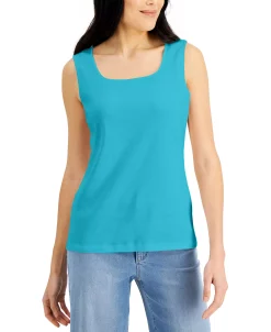 Karen Scott Quare-Neck Cotton Tank Top, Created For Macy's -Clothing Shop 21269767 fpx
