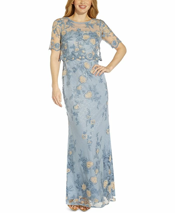Adrianna Papell Op Over Embroidered Lace Gown 3 Adrianna Papell Op Over Embroidered Lace Gown