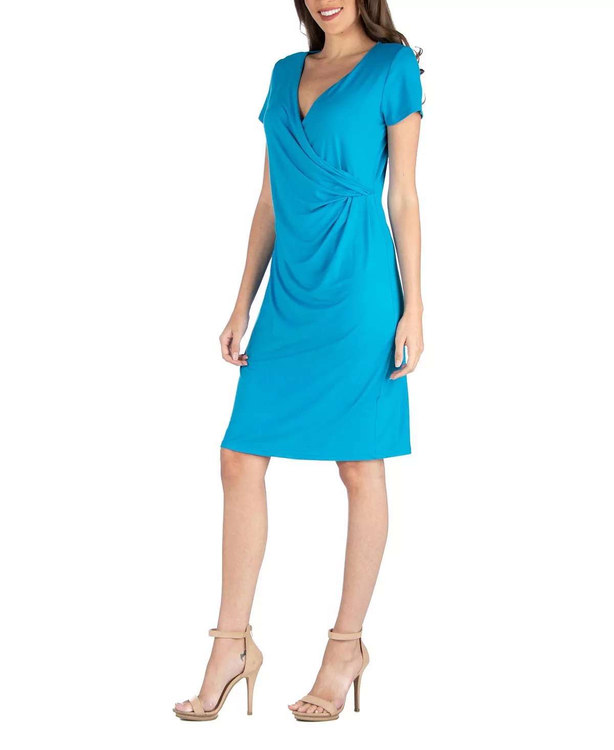 24Seven Comfort Apparel Faux Wrap Over Dress With Cap Sleeves 10 24Seven Comfort Apparel Faux Wrap Over Dress With Cap Sleeves - Image 8