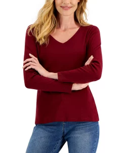 Charter Club Otton Long-Sleeve V-Neck T-Shirt, Created For Macy's -Clothing Shop 21583394 fpx