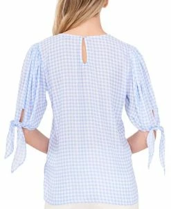 CeCe Women's Gingham Tie-Sleeve Blouse 7 CeCe Women's Gingham Tie-Sleeve Blouse -Clothing Shop 21588019 fpx