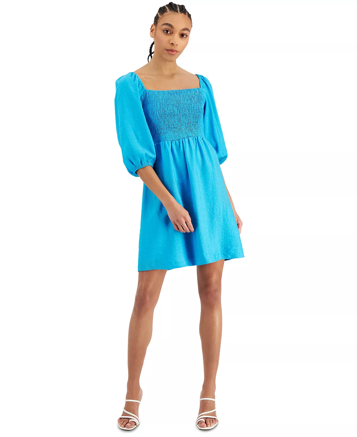 Bar III Women's Puff-Sleeve Smocked Dress, Created For Macy's 3 Bar III Women's Puff-Sleeve Smocked Dress, Created For Macy's