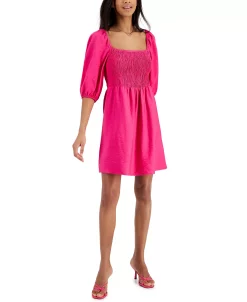 Bar III Women's Puff-Sleeve Smocked Dress, Created For Macy's 7 Bar III Women's Puff-Sleeve Smocked Dress, Created For Macy's -Clothing Shop 21588145 fpx
