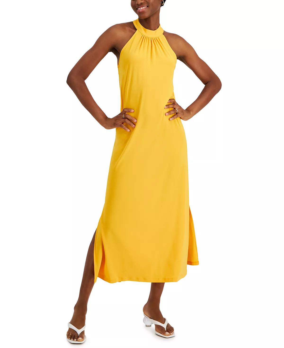 Bar III Women's Halter Side-Slit Dress, Created For Macy's 3 Bar III Women's Halter Side-Slit Dress, Created For Macy's