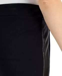 JM Collection Women's Faux-Leather-Stripe Ponté-Knit Pants, Created For Macy's -Clothing Shop 21688126 fpx