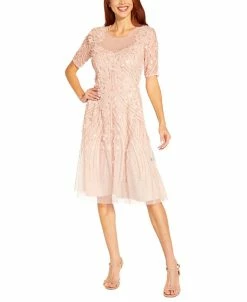 Adrianna Papell Women's Floral-Appliqué Beaded Cocktail Dress