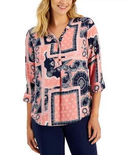 JM Collection Women's Paisley Patch Top, Created For Macy's