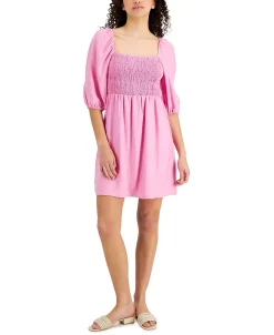 Bar III Women's Puff-Sleeve Smocked Dress, Created For Macy's -Clothing Shop 21730176 fpx