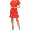 CeCe Women's Embroidered Puff-Sleeve Dress
