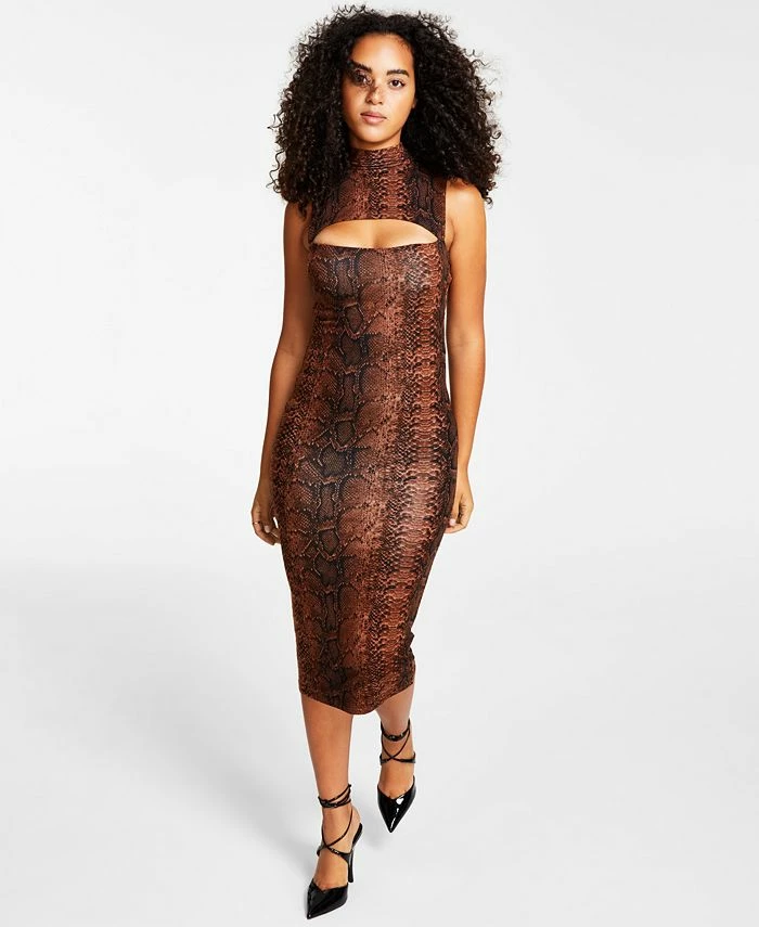 Bar III Women's Front-Cutout Printed Bodycon Dress, Created For Macy's 3 Bar III Women's Front-Cutout Printed Bodycon Dress, Created For Macy's
