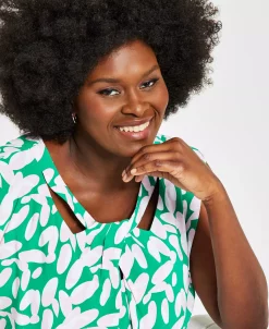 Kasper Plus Size Sleeveless Printed Twist-Neck Top -Clothing Shop 21760647 fpx