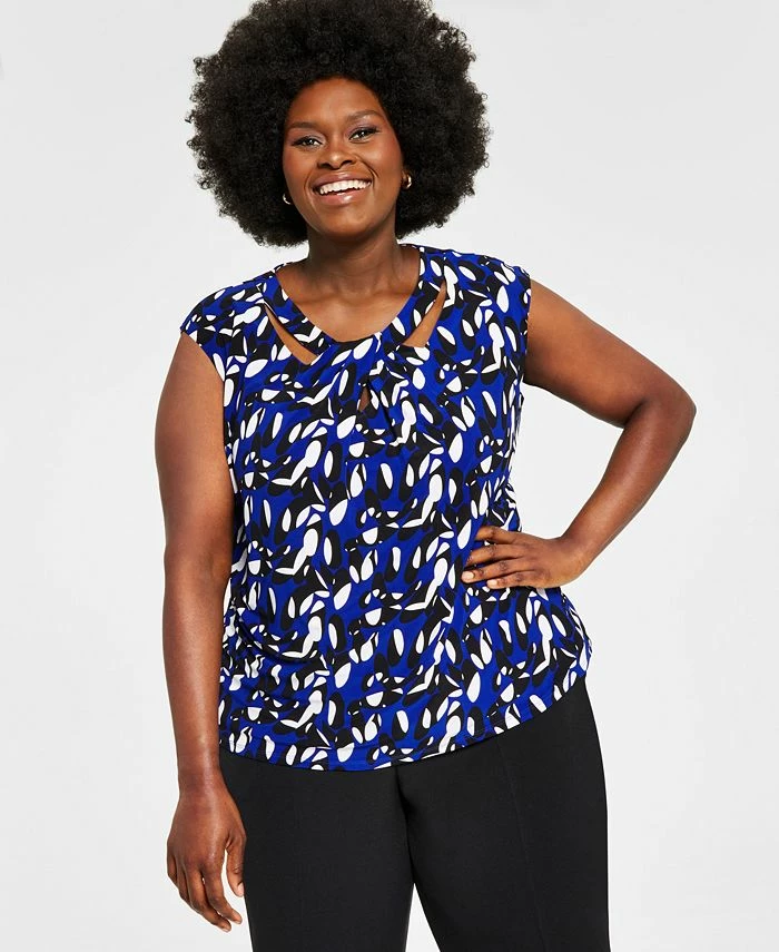 Kasper Plus Size Printed Twist-Neck Top 3 Kasper Plus Size Printed Twist-Neck Top