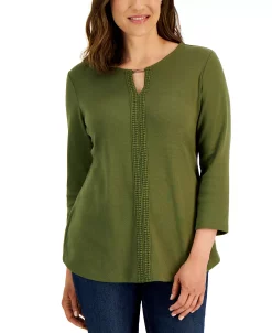 Karen Scott Women's 3/4-Sleeve Crochet Detail Top, Created For Macy's -Clothing Shop 21768624 fpx