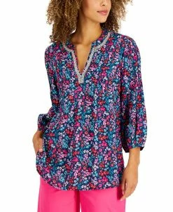 Charter Club Women's Garden Print Linen Tunic, Created For Macy's