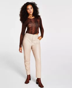 Bar III Women's Faux-Leather Button-Fly Ankle Pants, Created For Macy's -Clothing Shop 21817149 fpx