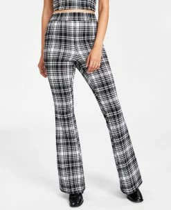 Bar III Women’s Plaid-Print Flare-Leg Pants, Created For Macy’s
