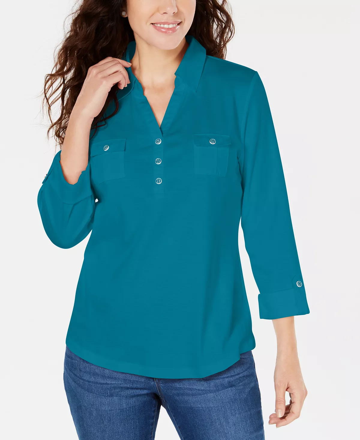 Karen Scott 3/4-Sleeve Woven Shirt, Created For Macy's 10 Karen Scott 3/4-Sleeve Woven Shirt, Created For Macy's - Image 8