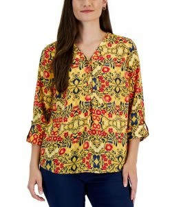 JM Collection Women's Folk Travels Printed Top, Created For Macy's