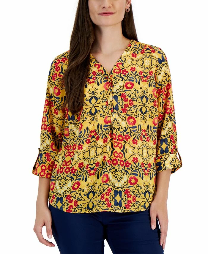 JM Collection Women's Folk Travels Printed Top, Created For Macy's 3 JM Collection Women's Folk Travels Printed Top, Created For Macy's