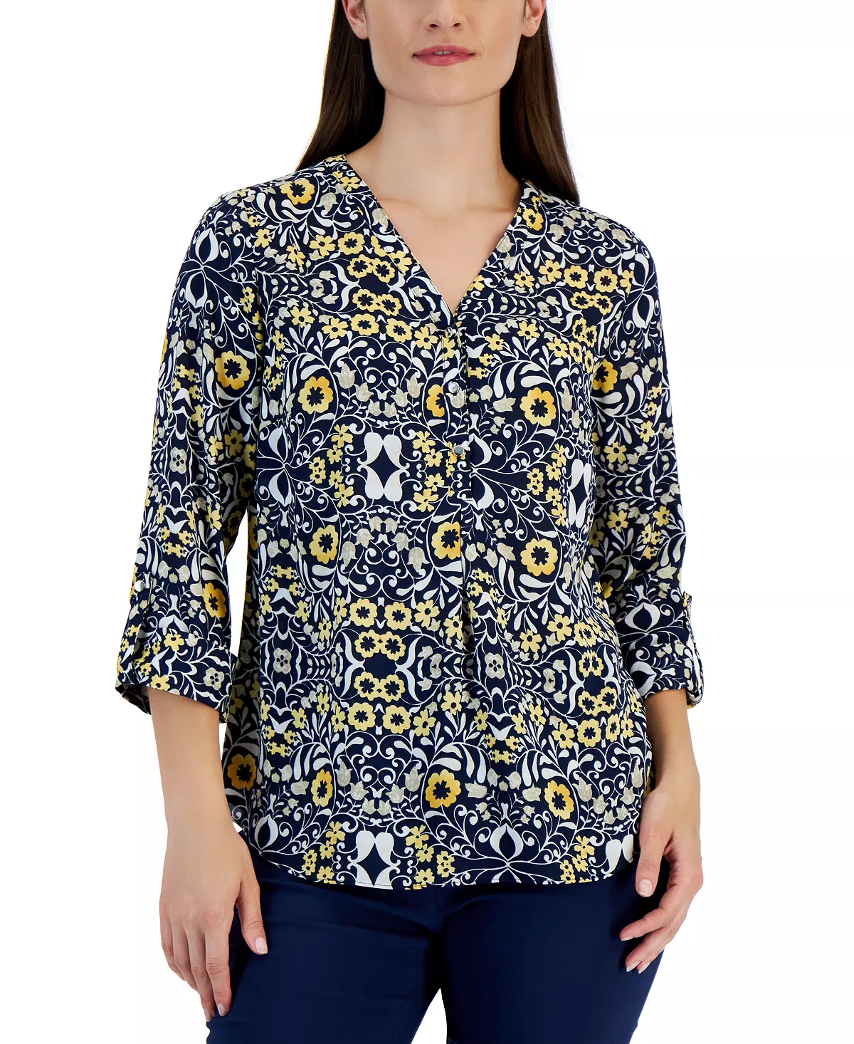 JM Collection Women's Folk Travels Printed Top, Created For Macy's 6 JM Collection Women's Folk Travels Printed Top, Created For Macy's - Image 4