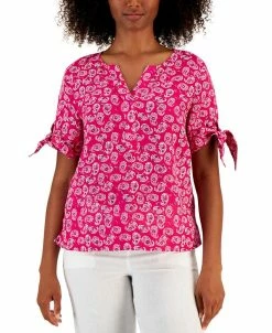 Charter Club Women's Linen Tie-Sleeve Top, Created For Macy's