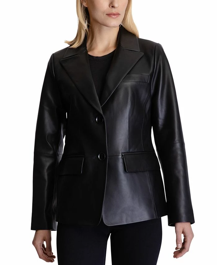 Anne Klein Women's Leather Blazer Coat 3 Anne Klein Women's Leather Blazer Coat