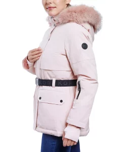 Michael Kors Women's Belted Hooded Faux-Fur-Trim Puffer Coat -Clothing Shop 21912432 fpx