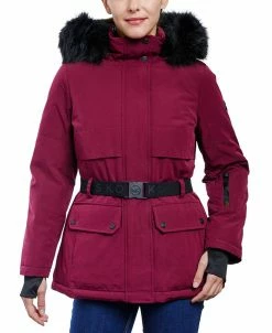 Michael Kors Women's Belted Hooded Faux-Fur-Trim Puffer Coat