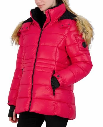 Steve Madden Juniors' Faux-Fur-Trim Hooded Shine Puffer Coat, Created For Macy's 5 Steve Madden Juniors' Faux-Fur-Trim Hooded Shine Puffer Coat, Created For Macy's - Image 3