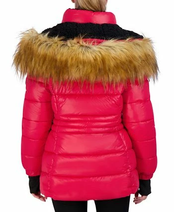 Steve Madden Juniors' Faux-Fur-Trim Hooded Shine Puffer Coat, Created For Macy's 4 Steve Madden Juniors' Faux-Fur-Trim Hooded Shine Puffer Coat, Created For Macy's - Image 2