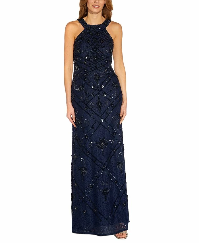 Adrianna Papell Halter Beaded-Lace Gown 3 Adrianna Papell Halter Beaded-Lace Gown