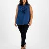 Bar III Plus Size Bow-Neck Sleeveless Blouse, Created For Macy's