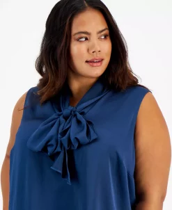 Bar III Plus Size Bow-Neck Sleeveless Blouse, Created For Macy's -Clothing Shop 21950288 fpx