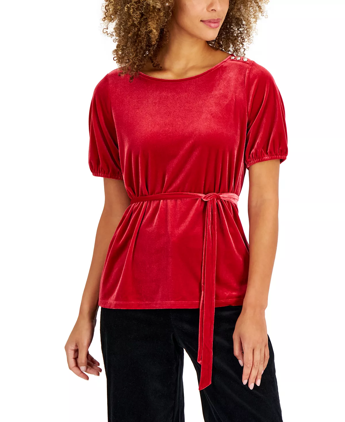 Charter Club Women's Velvet Tie-Waist Top, Created For Macy's 3 Charter Club Women's Velvet Tie-Waist Top, Created For Macy's