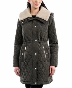 Michael Kors Women's Hooded Faux-Fur-Trim Quilted Coat, Created For Macy's