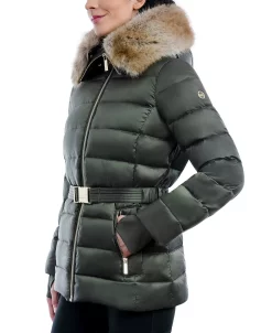 Michael Kors Women's Belted Faux-Fur-Trim Hooded Puffer Coat -Clothing Shop 21959486 fpx
