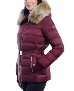 Michael Kors Women's Belted Faux-Fur-Trim Hooded Puffer Coat -Clothing Shop 21959496 fpx