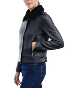 Michael Kors Women's Fleece-Collar Leather Coat, Created For Macy's -Clothing Shop 21959767 fpx