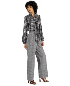Bar III Women's Pleated Plaid Wide-Leg Pants, Created For Macy's -Clothing Shop 21971432 fpx