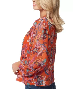 Jessica Simpson Women's Ruby Printed Balloon-Sleeve Boho Top -Clothing Shop 22016995 fpx