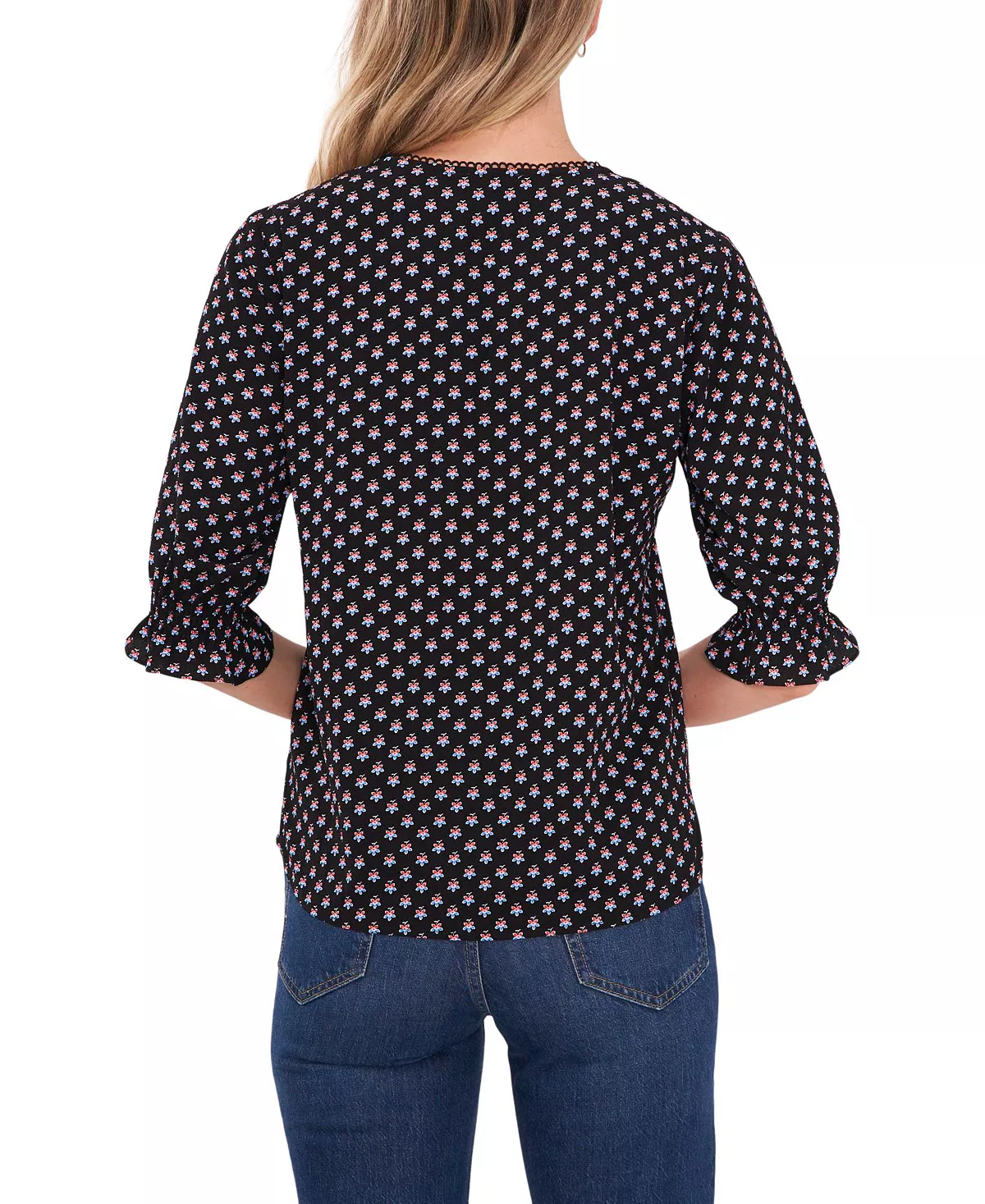 CeCe Women's Printed V-neck Blouse With Trim 4 CeCe Women's Printed V-neck Blouse With Trim - Image 2