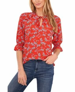 CeCe Women's Tie Neck Floral Print Blouse