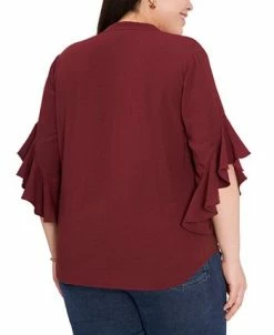 Vince Camuto Plus Size Ruffle Sleeve Henley Blouse -Clothing Shop 22032757 fpx